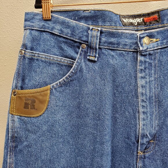 Wrangler Riggs Jeans Mens 36x34 Blue Workwear Utility Carpenter 3W050AI Denim - Picture 2 of 8